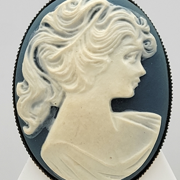 Stunning Vintage Cameo C-Clasp Brooch in Blue and Cream - Picture 4 of 11